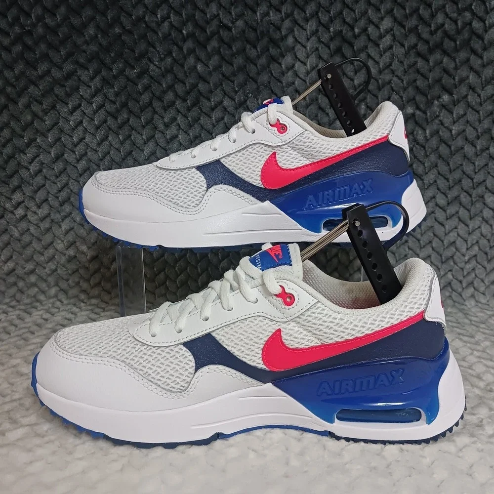 Nike Air Max System GS Low White Royal Crimson Running Sneakers Shoes Size 7Y